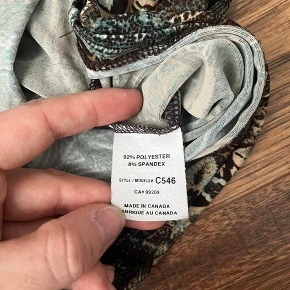 Cleo Y2K Paisley Wrap Top Brown Teal Floral Print 3/4 Sleeve Stretch Blouse S - Picture 6 of 6
